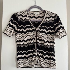 LOFT Black and White Chevron Cardigan